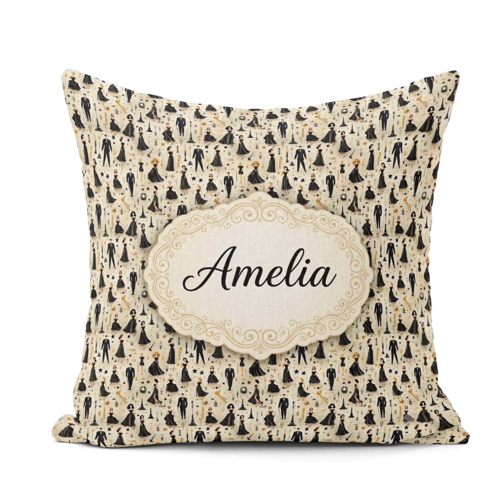 Custom Name Elegant Black Dress Fashion Figures Pattern Seamless Square Filled Cushion Throw Pillow Sofa Bed Home Decor Zip Washable UK Made
