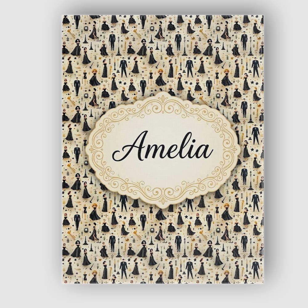Personalised Name Elegant Black Dress Custom Modern Room Accent Creative Decorator Style Canvas Wall Art Print Decor Picture Ready to Hang