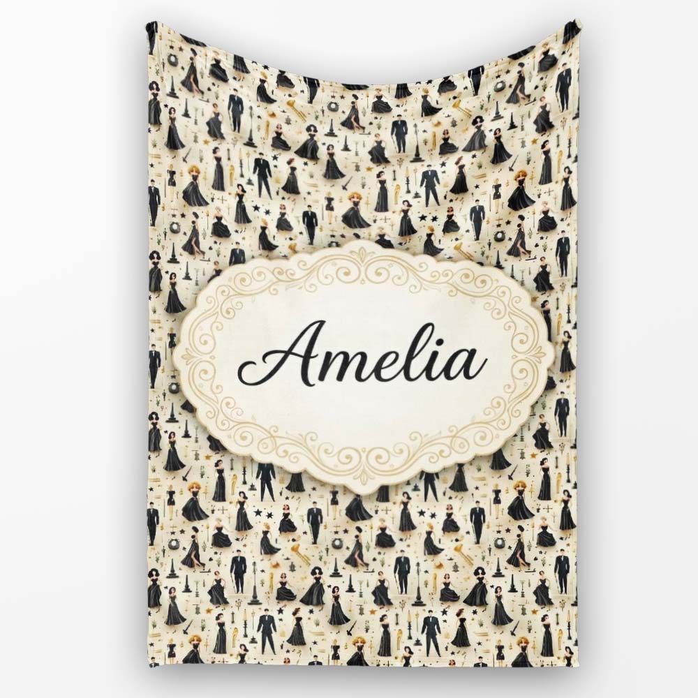 Elegant Black Dress Fashion Figures Pattern Seamless Name Cute  Personalised Custom Name Super Soft Fleece Blanket Bed Sofa Throw