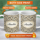Personalized Custom Name Elegant Black Dress Fashion Figures Pattern Seamless Name Cute 11oz Ceramic Coffee Tea Mug White Large Handle
