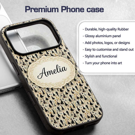 Elegant Black Dress Fashion Decorative Design Custom Name Protective Phone Case Mobile Cover Durable Everyday Smartphone Shock Resistant