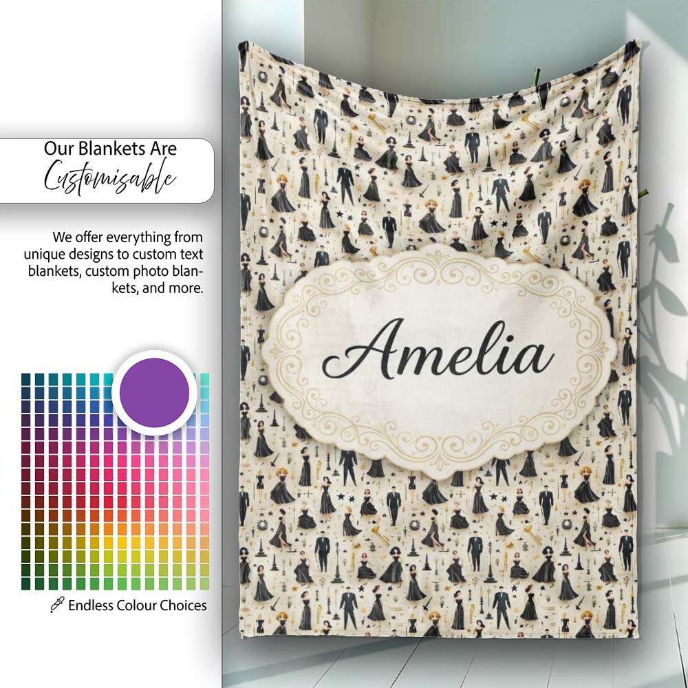 Elegant Black Dress Fashion Figures Pattern Seamless Name Cute  Personalised Custom Name Super Soft Fleece Blanket Bed Sofa Throw