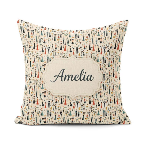 Custom Name Retro Party Music Fashion Pattern Seamless Name Cute Square Filled Cushion Throw Pillow Sofa Bed Home Decor Zip Washable UK Made