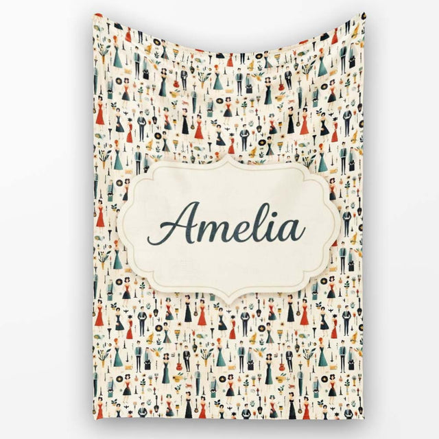 Retro Party People Music Fashion Pattern Seamless Name Cute Unique  Personalised Custom Name Super Soft Fleece Blanket Bed Sofa Throw