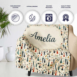 Retro Party People Music Fashion Pattern Seamless Name Cute Unique  Personalised Custom Name Super Soft Fleece Blanket Bed Sofa Throw