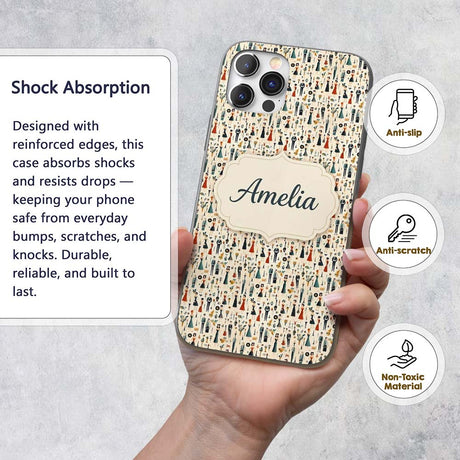 Retro Party People Music Fashion Pattern Seamless Custom Name Protective Phone Case Mobile Cover Durable Everyday Smartphone Shock Resistant