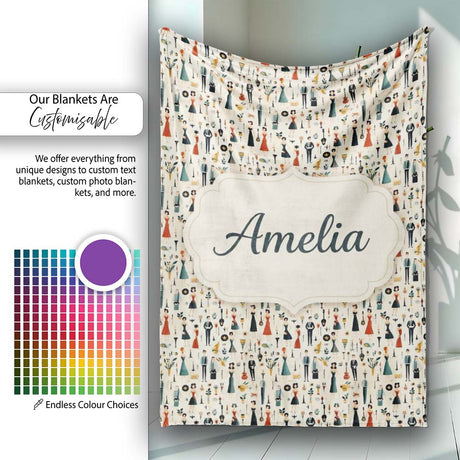 Retro Party People Music Fashion Pattern Seamless Name Cute Unique  Personalised Custom Name Super Soft Fleece Blanket Bed Sofa Throw