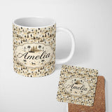 Personalized Custom Name Vintage Desert Scene Couples and Landmarks Pattern Seamless Name 11oz Ceramic Coffee Tea Mug White Large Handle