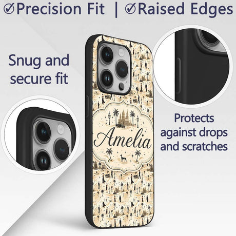 Vintage Desert Scene Couples and Printed Design Custom Name Protective Phone Case Mobile Cover Durable Everyday Smartphone Shock Resistant