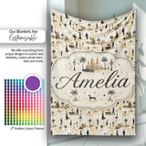 Vintage Desert Scene Couples and Landmarks Pattern Seamless Name  Personalised Custom Name Super Soft Fleece Blanket Bed Sofa Throw