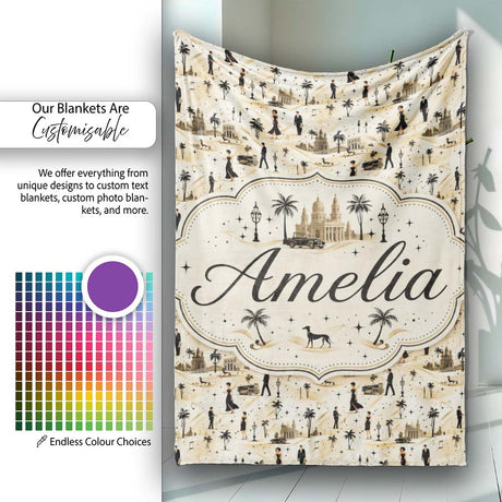 Vintage Desert Scene Couples and Landmarks Pattern Seamless Name  Personalised Custom Name Super Soft Fleece Blanket Bed Sofa Throw