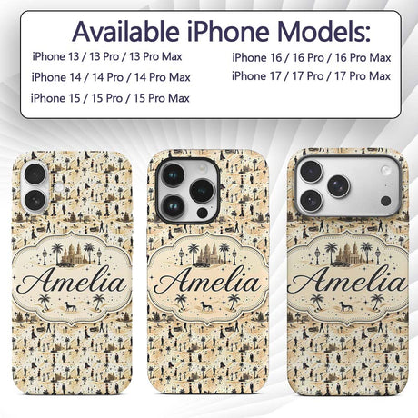 Vintage Desert Scene Couples and Printed Design Custom Name Protective Phone Case Mobile Cover Durable Everyday Smartphone Shock Resistant