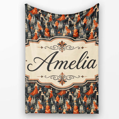 Elegant Vintage Evening Couples Cityscape Seamless Pattern Name Cute  Personalised Custom Name Super Soft Fleece Blanket Bed Sofa Throw