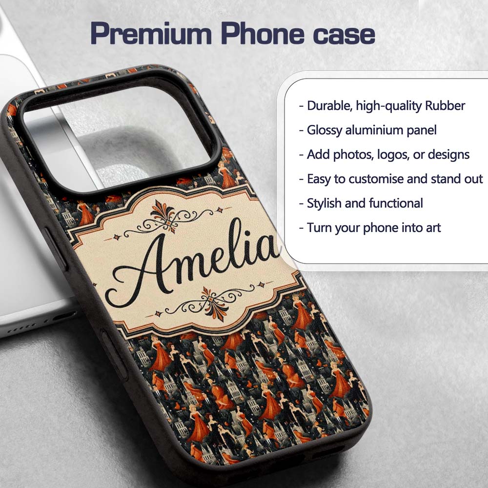 Elegant Vintage Evening Couples Printed Design Custom Name Protective Phone Case Mobile Cover Durable Everyday Smartphone Shock Resistant