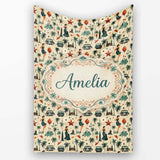Retro Mid Century Fashion Cars and Palm Trees Seamless Pattern Name  Personalised Custom Name Super Soft Fleece Blanket Bed Sofa Throw