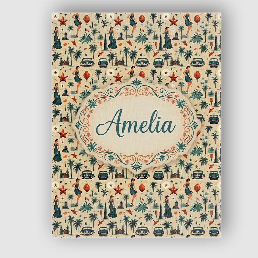 Personalised Name Retro Mid Century Fashion Custom  Bespoke Interior Contemporary Canvas Wall Art Print Decor Picture Ready to Hang