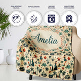 Retro Mid Century Fashion Cars and Palm Trees Seamless Pattern Name  Personalised Custom Name Super Soft Fleece Blanket Bed Sofa Throw