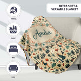 Retro Mid Century Fashion Cars and Palm Trees Seamless Pattern Name  Personalised Custom Name Super Soft Fleece Blanket Bed Sofa Throw