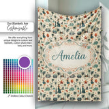 Retro Mid Century Fashion Cars and Palm Trees Seamless Pattern Name  Personalised Custom Name Super Soft Fleece Blanket Bed Sofa Throw