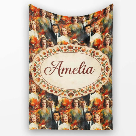 Classic Hollywood Glamour Portraits Artistic Seamless Pattern Name  Personalised Custom Name Super Soft Fleece Blanket Bed Sofa Throw