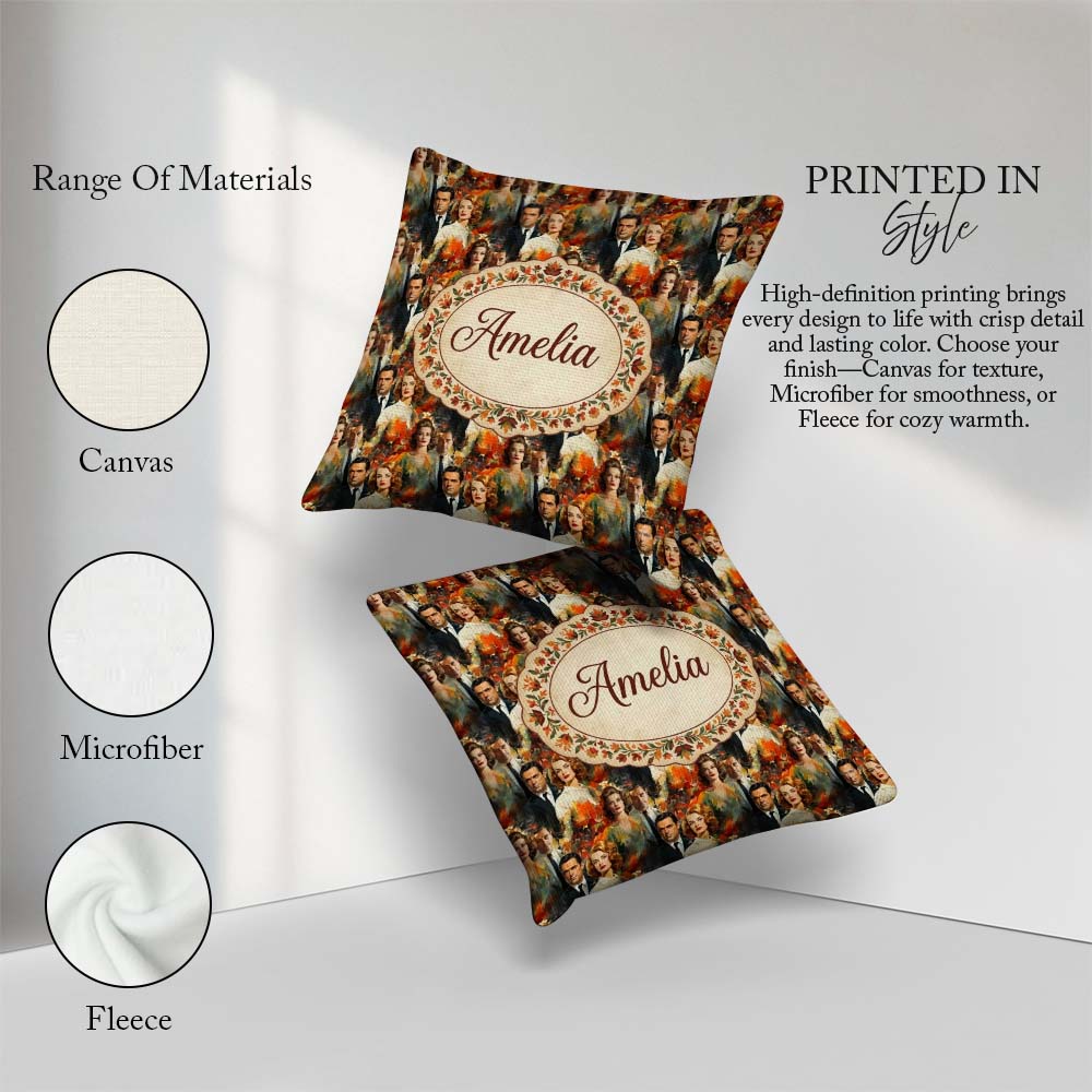 Custom Name Classic Hollywood Glamour Portraits Artistic Pattern Square Filled Cushion Throw Pillow Sofa Bed Home Decor Zip Washable UK Made