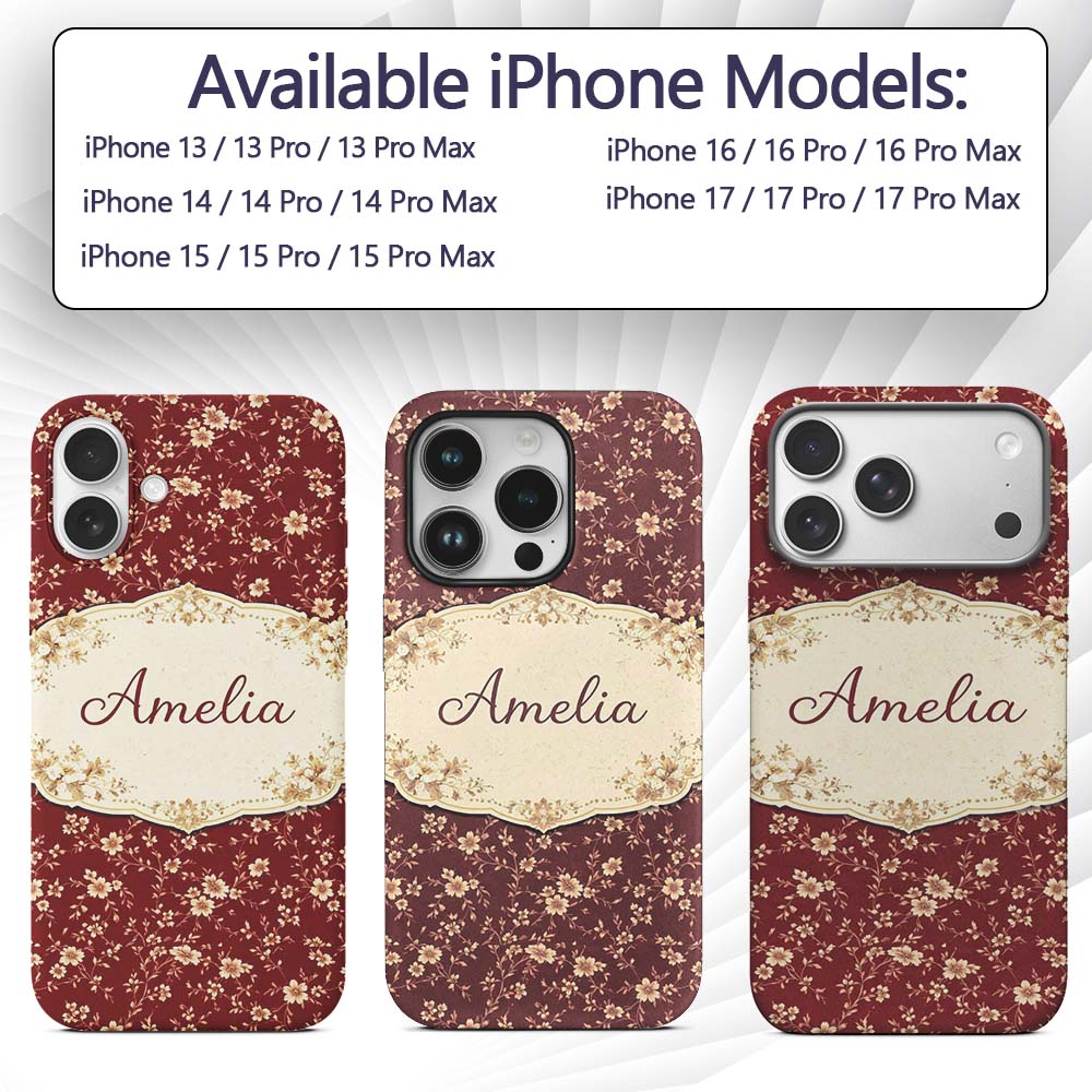 Red Floral Seamless Pattern Cute Printed Design Custom Name Protective Phone Case Mobile Cover Durable Everyday Smartphone Shock Resistant