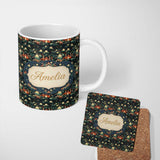 Personalized Custom Name Magical Night Cityscape with Stars and Hills Seamless Pattern Name 11oz Ceramic Coffee Tea Mug White Large Handle