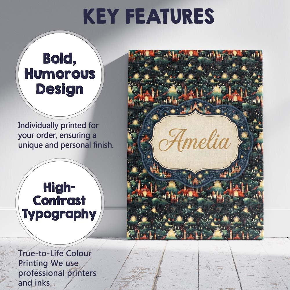 Personalised Name Magical Night Cityscape Custom  Unique Gift Idea Elegant Feature Canvas Wall Art Print Decor Picture Ready to Hang