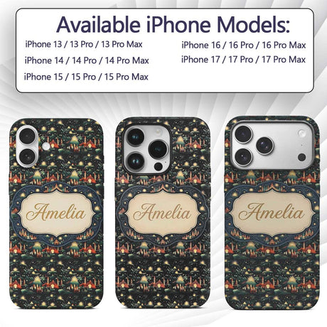 Magical Night Cityscape with Stars and Hills Custom Name Protective Phone Case Mobile Cover Durable Everyday Smartphone Shock Resistant