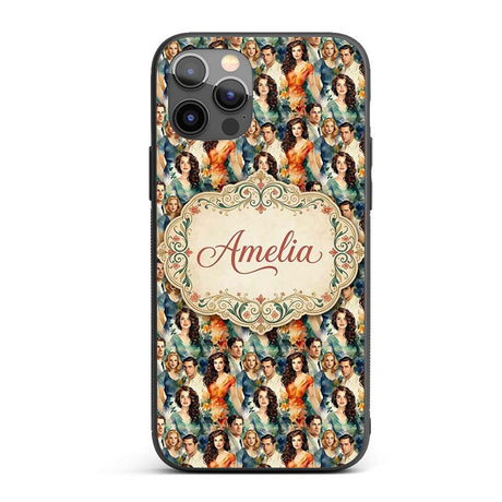 Romantic Vintage Couples Floral Portrait Seamless Custom Name Protective Phone Case Mobile Cover Durable Everyday Smartphone Shock Resistant