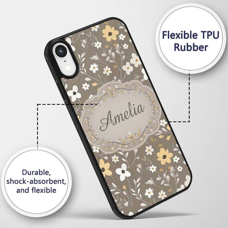 Soft Neutral Floral Botanical Seamless Pattern Custom Name Protective Phone Case Mobile Cover Durable Everyday Smartphone Shock Resistant