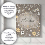 Personalised Name Soft Neutral Floral Custom Modern Room Accent Creative Decorator Style Canvas Wall Art Print Decor Picture Ready to Hang