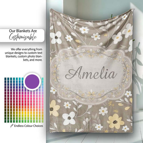 Soft Neutral Floral Botanical Seamless Pattern Name Cute Unique Gift  Personalised Custom Name Super Soft Fleece Blanket Bed Sofa Throw