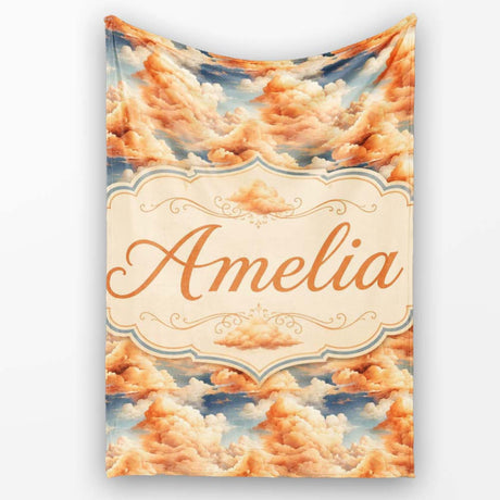 Dreamy Warm Sunset Clouds Sky Seamless Pattern Name Cute Unique Gift  Personalised Custom Name Super Soft Fleece Blanket Bed Sofa Throw