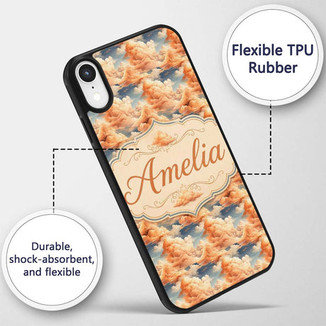 Dreamy Warm Sunset Clouds Sky Seamless Pattern Custom Name Protective Phone Case Mobile Cover Durable Everyday Smartphone Shock Resistant