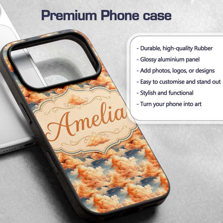 Dreamy Warm Sunset Clouds Sky Seamless Pattern Custom Name Protective Phone Case Mobile Cover Durable Everyday Smartphone Shock Resistant