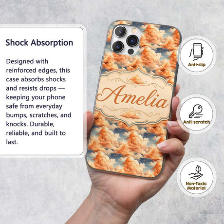 Dreamy Warm Sunset Clouds Sky Seamless Pattern Custom Name Protective Phone Case Mobile Cover Durable Everyday Smartphone Shock Resistant