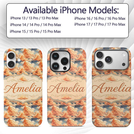 Dreamy Warm Sunset Clouds Sky Seamless Pattern Custom Name Protective Phone Case Mobile Cover Durable Everyday Smartphone Shock Resistant