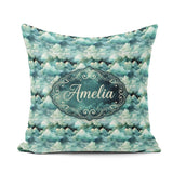 Custom Name Mystical Blue Green Clouds Sky Seamless Pattern Name Square Filled Cushion Throw Pillow Sofa Bed Home Decor Zip Washable UK Made