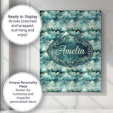 Personalised Name Mystical Blue Green Custom Modern Room Accent Creative Decorator Style Canvas Wall Art Print Decor Picture Ready to Hang