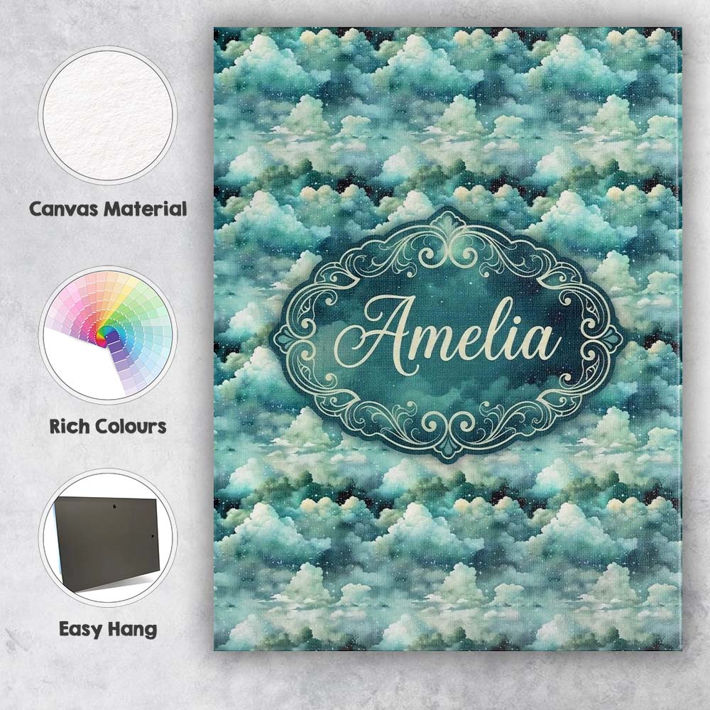 Personalised Name Mystical Blue Green Custom Modern Room Accent Creative Decorator Style Canvas Wall Art Print Decor Picture Ready to Hang