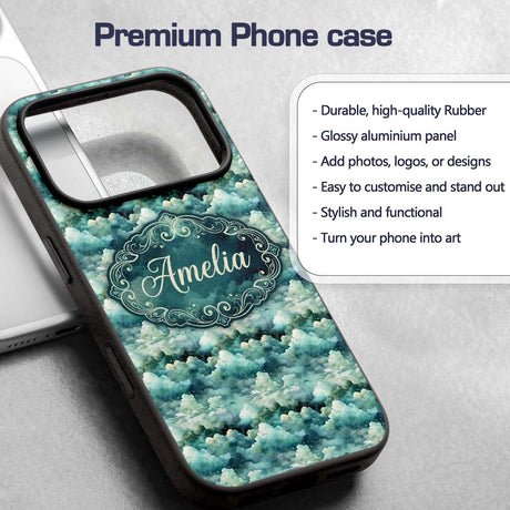 Mystical Blue Green Clouds Night Sky Seamless Custom Name Protective Phone Case Mobile Cover Durable Everyday Smartphone Shock Resistant
