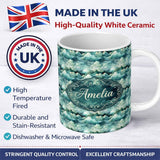 Personalized Custom Name Mystical Blue Green Clouds Night Sky Seamless Pattern Name Cute 11oz Ceramic Coffee Tea Mug White Large Handle
