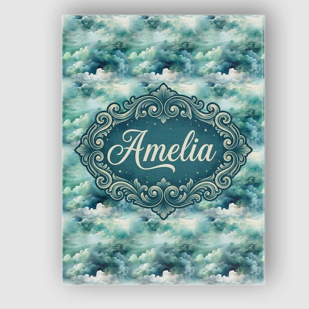 Personalised Name Soft Teal Dreamy Clouds Custom  Unique Gift Idea Elegant Feature Canvas Wall Art Print Decor Picture Ready to Hang
