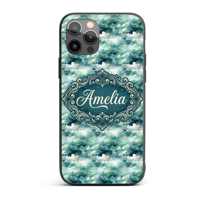Soft Teal Dreamy Clouds Sky Seamless Pattern Name Custom Name Protective Phone Case Mobile Cover Durable Everyday Smartphone Shock Resistant