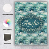 Personalised Name Soft Teal Dreamy Clouds Custom  Unique Gift Idea Elegant Feature Canvas Wall Art Print Decor Picture Ready to Hang