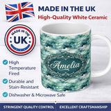 Personalized Custom Name Soft Teal Dreamy Clouds Sky Seamless Pattern Name Cute Unique Gift 11oz Ceramic Coffee Tea Mug White Large Handle