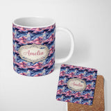 Personalized Custom Name Pink Blue Fantasy Night Clouds Sky Seamless Pattern Name Cute 11oz Ceramic Coffee Tea Mug White Large Handle