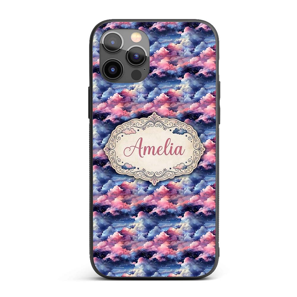 Pink Blue Fantasy Night Clouds Sky Printed Design Custom Name Protective Phone Case Mobile Cover Durable Everyday Smartphone Shock Resistant