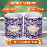 Personalized Custom Name Pink Blue Fantasy Night Clouds Sky Seamless Pattern Name Cute 11oz Ceramic Coffee Tea Mug White Large Handle